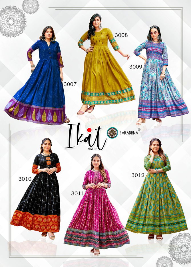 Ikat Vol 3 By Aradhna Long Anarkali Kurtis Catalog
